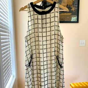 Modcloth black and white windowpane shift halter dress